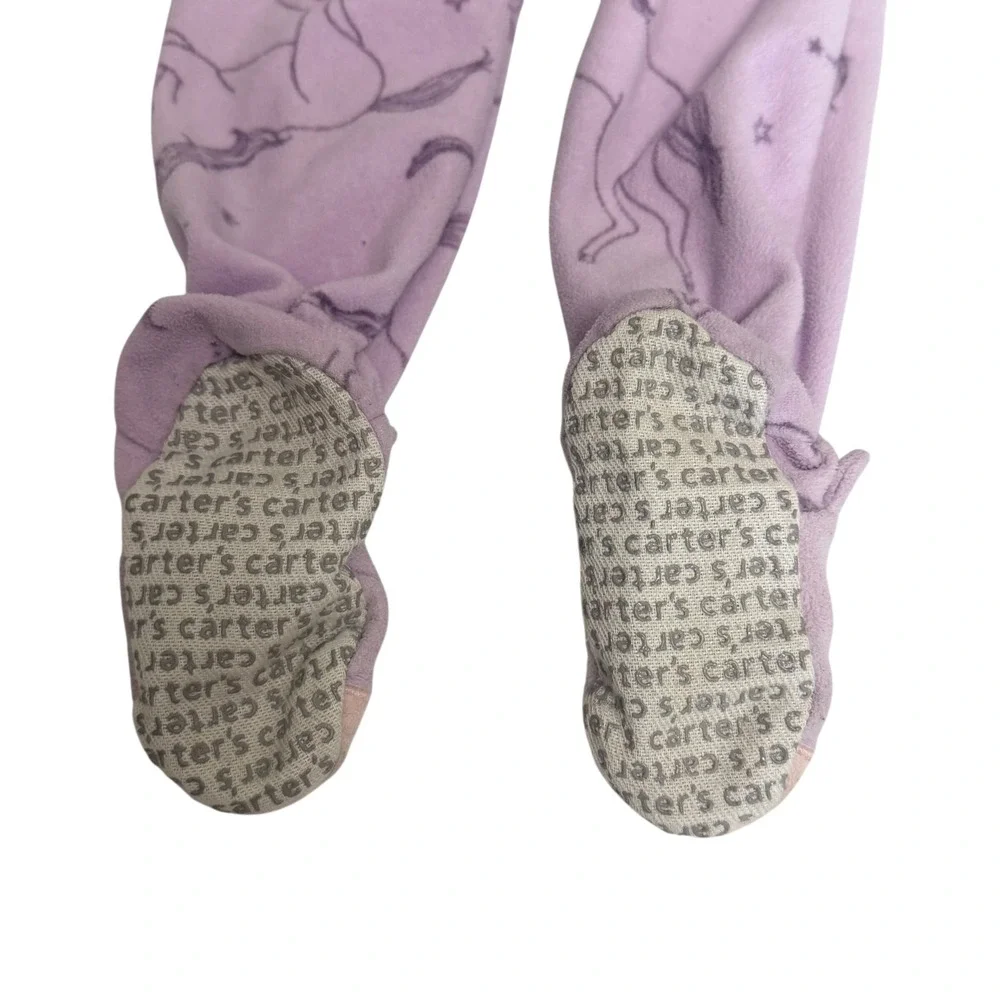 Carters Baby Girls 12M Purple Unicorn Fleece Footed Pajamas Sleep Play Zipper